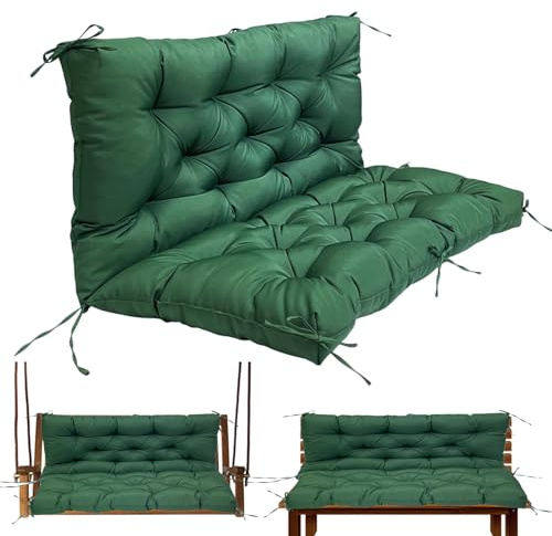 Gollense Porch Swing Cushions, 3 Seat Outdoor Swing Cushion Replacement with Backrest, 60 x 40 Inches Bench Cushion with 8 Ties for Outdoor Furniture for Patio, Backyard, Garden, Dark Green