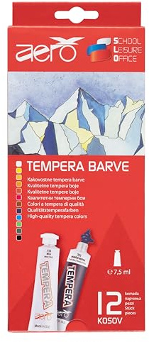 AERO Tempera, 12 leuchtende und intensive Farben, 7,5ml, hochpigmentiert, mit Wasser vermalbar, für zahlreiche Maltechniken