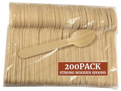 200 x Disposable Wooden Cutlery Spoons [6.25 inch] Compostable, Earth Friendly and Biodegradable Utensils for Party - Free from Plastic Cutlery Set
