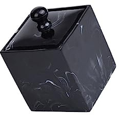 Contenitore in Resina Effetto Marmo Nero Coperchio per Bagno | Organizer per Cotton Swab e Piccoli Accessori, Design Moderno Salvaspazio, Uso Domestico