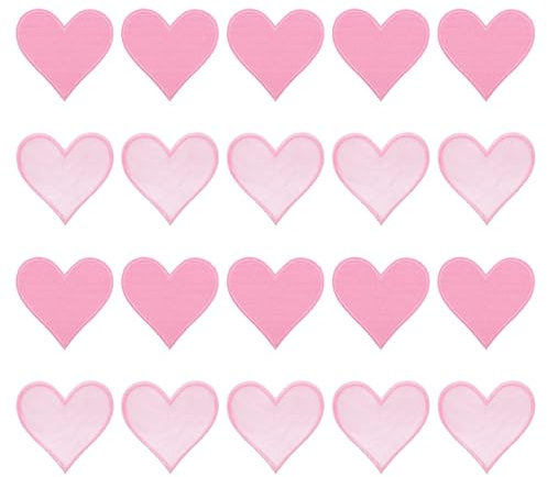 QUARKZMAN 20 Stück Herz Patches zum Aufbügeln, 71cm Flicken zum Aufbügeln,Bestickte zum Aufbügeln Bügelflicken für Hut Jacke Jeans Rucksäcke DIY Dekoration, Rosa