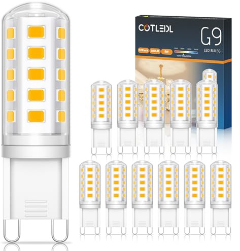 COTLEDL G9 LED Lampe Warmweiß 3000K,12er Pack G9 leuchtmittel,500LM,5W Ersatz 50W Halogenlampe,Nicht Dimmbar Kein Flimmern Enegiesparende Glühbirne,360° Abstrahlwinkel LED Birne