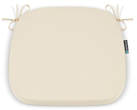 SOFTILLO Comfortable Chair Cushion With Ties - 42x40x5cm - Indoors/Outdoors Seat Pads Cushion Pad - For Dining, Living Room, Garden, Patio, Office Chairs – Thick Portugal Fabric – (Cream, Pack of 1)
