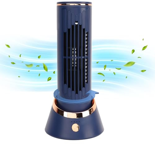 Tower Desk Fan, Quiet Portable Bladeless Fan with 3 Speeds, 120° Oscillating, Unique Airflow, 4000mAh Electric Standing Table Fan, for Home Office Bedroom