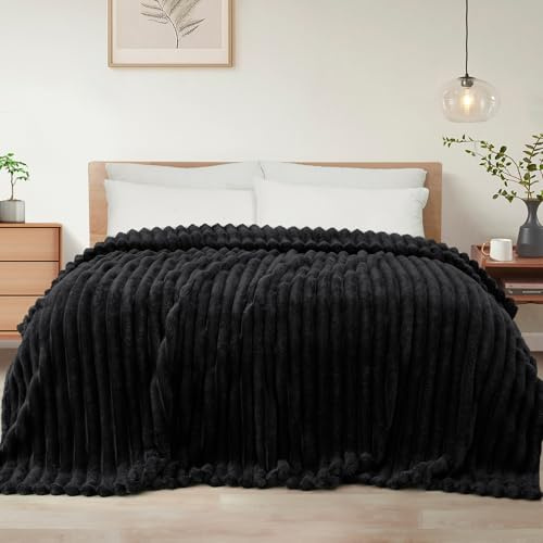 Exclusivo Mezcla Kuscheldecke Flauschig Flanell Decke 220 x 240 cm | Atmungsaktiv, Leicht, Weich, Sofadecke Tagesdecke Bettüberwurf Wohnedecke für Ganzjahreszeit, Schwarz
