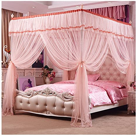 Betthimmel, Betthimmel für Zuhause, Schlafzimmer, Deluxe-Prinzessinnenzimmer, Bettvorhang, raumhohes Moskitonetz, für Twin-Queen-Doppelbett mit Montagehalterung (Farbe: Rosa 1, Größe: 150 x