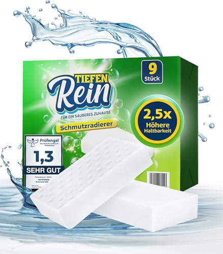 2.5 x Longer Life | Dirt Eraser Pro 9 Pieces - New: Eraser Sponge | Extra Durable Magic Sponge | Magic Eraser Sponge Removes Dirt on Wall, Shoes, Kitchen and Bathroom