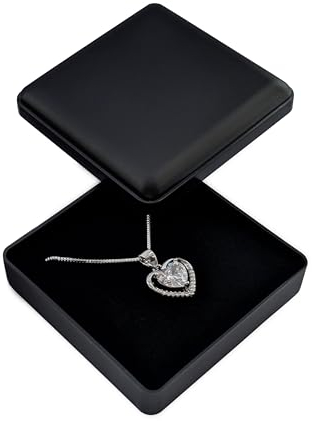 bysilverchain Jewellery Box Gift Necklace Ring Earring Small Packaging Pendants Case Matt Black Foam Padded Jewelry Display Storage Boxes with Lid for Birthday Wedding Anniversaries Present