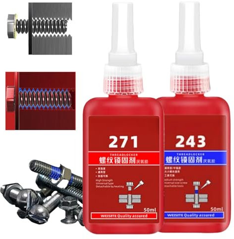 Thread Lock Blue and Red,2X 50ml Locktight Threadlock Medium and High Strength,Locking and Sealing Metal Nuts and Bolts,Lock Tight Thread Lock for Nuts,Bolts,Bearings,Fasteners and Screws,Threadlocker