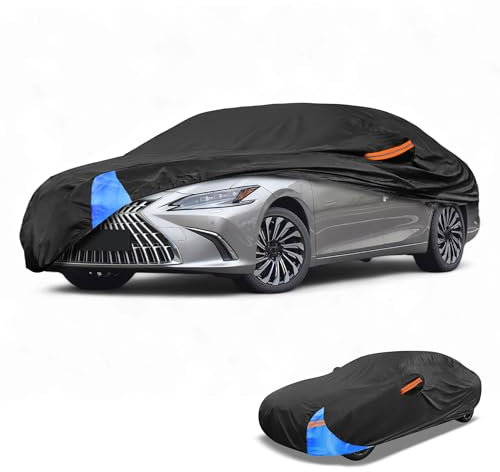 Partuto Waterproof All-Weather Universal Car Cover with Right Side Zipper, 190T Polyeste Black Blue Fits for Sedan 165 to 177 Length