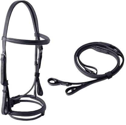 LXLAEOANG Pferde Zügel Reitausrüstung Reitpferd Zaumzeug Pferdehalfter Pferdekopf Halsband und Zügel Schwarz Braunes Zaumzeug(Black-XL)