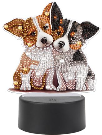 SHEGZHUC Diamond Painting Nachttischlampe Touch Diamond Painting Hunde Tiere LED Tischlampe Nachtlicht Steckdose USB LED Lampe Mosaik Diamant Malerei Kunst Geschenk Ornamente Tisch Zimmer Dekoration