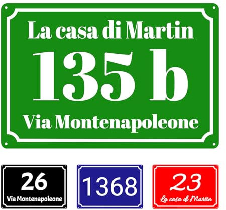 Targa Personalizzabile per Numero Civico, Alluminio, Disponibile in Vari Colori, Stile Italiano