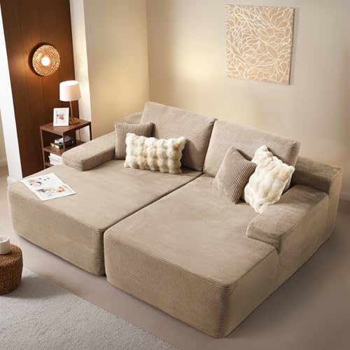 ovios 75 Oversized Sectional Double Lounge Chaise with Cloud Plush Sofa Bed, No Assembly Required, Fluffy Modern Sleeper Loveseat Chair for Indoor Living Room Bedroom Reading, Black (Plush Fabric)