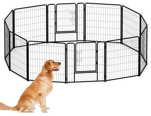 XINZI 80x80 cm Hundelaufställe Freilaufgehege Welpenlaufstall mit Türen & Erdanker Modular Hundezaun Metall Welpengitter Garten Tierlaufstall für Außen- und Innenbereich (12 Elemente)