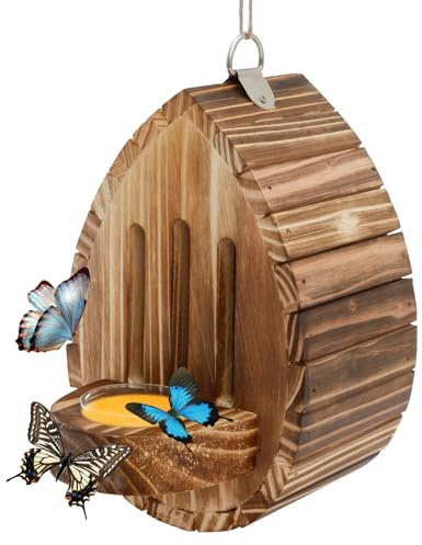 Bee House and Feeder, Wooden Hanging Bee Hotel for Garden, Natural Butterfly House Habitat with Butterfly Puddler Decorative Bug Hotel for Bugs, Butterflies, Moths, Lacewings