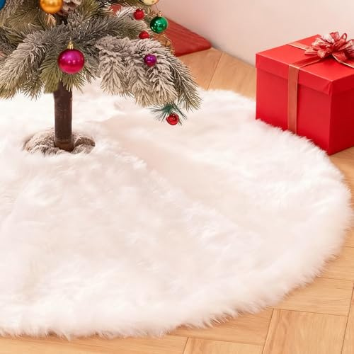 Ceneco Christmas Tree Skirt White, 36 In/90CM Faux Fur Xmas Tree Skirt, Large Plush Christmas Skirts, Soft Round Base Mat for Xmas Day, New Year, Holiday Party Decorations(White,36Inch/90cm)