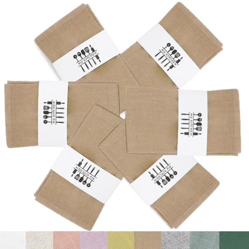 6er Set Stoffservietten Leinenservietten, Nachhaltige Leinen Servietten Stoff, Leinen-Baumwolle Stoffservietten Abwaschbare Servietten Tischdekoration für Hochzeit Party Küche Familie (Khaki)