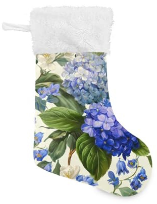 OTVEE Colorful Hydrangeas and Bluebells Christmas Stockings 1 Piece, 17.7 inches Velvet Hanging Decorations Stockings for Family Holiday Fireplace Xmas Tree Party