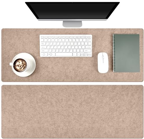 Otuuz 2 Pack 80 x 30 cm Schreibtischunterlagen Filz Schreibunterlagen Groß Rutschfeste Mauspad Minimalistisch Filz Schreibtisch Matte Schützend Computer Matte für Tastatur Laptop Büro(Khaki)