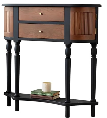 SXKLYRF Mesa Consola Half Moon, Consola Recibidor con Almacenamiento y Estante Abierto para Salón, Pasillo y Decoración de Entrada, Mueble Recibidor Entrada, Nogal, 80 x 20 x 90 cm