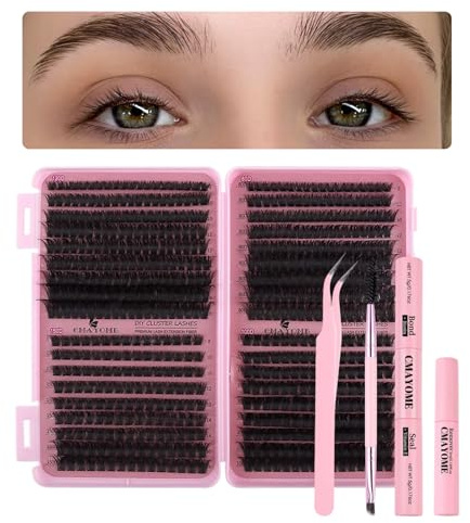 80D-150D Lash Clusters Kit, Professional Individual Eyelashes Book with Eyelash Bond & Seal, Complete DIY Extension Set Including Glue, Remover, Tweezers, Dual-Ended Brush