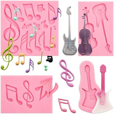 Silikon-Fondantform Musiknoten Gitarren-Schokoladenform, Rosa-TP283 | Geburtstags- und Babypartytortendekoration, Cupcake-Topper, Süßigkeiten und Zuckerdekoration, Fondant Kuchendekorationen