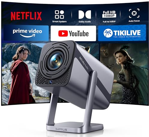 Mini Beamer 4K 600ANSI Smart Beamer 4K Full HD 1080P Auto Fokus Auto Vertikale Trapezkorrektur Projektor 360° Drehbar WiFi6 2-Wege Bluetooth Kurzdistanz Projektor für Home Outdoor Integrierte Apps