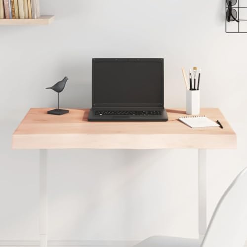 ULUYYUC Eichen Tischplatte 80x50 cm Unbehandeltes Massivholz mit Baumkante 2-6 cm Stärke DIY Schreibtischplatte für Esszimmer Home Office Küche Balkon