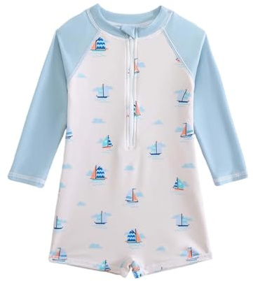 2026 Costume da bagno da bambina a maniche lunghe Rashguard, per ragazzi e ragazze, con protezione solare UPF 50+, costume da bagno sportivo estivo, Blu, 6-12 Mesi