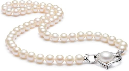 Collier Femme Collier S925 Perle d'eau Douce Pendentif chaîne 7-8mm Blanc cuit à la Vapeur Forme de Chignon Bijoux de Mode Cadeau Pendentif Colliers