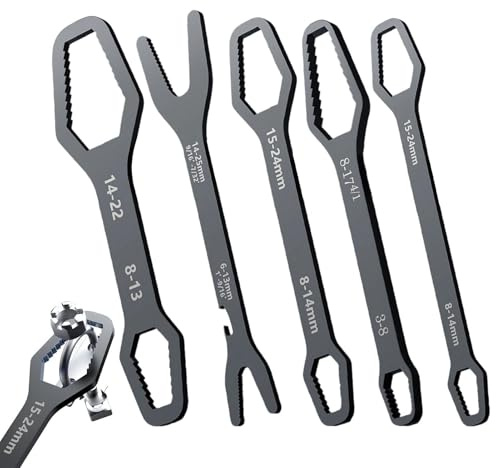 Clé à molette double extrémité 5 pièces en acier au chrome vanadium portable | Clé à molette multifonctionnelle à double extrémité pour réparation de voiture, entretien de vélo