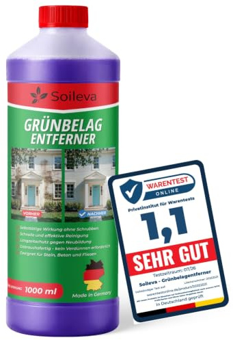Soileva Grünbelagentferner 1L – Extra starker Algenentferner & Moosentferne | für Grabsteine, Marmor, Fliesen & Beton – Flechtenentferner selbsttätig ohne Schrubben