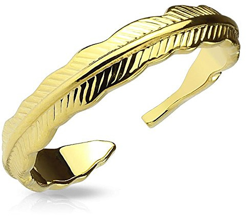Bungsa Federn Zehenring Damen Gold/Silber/Rosegold (Zehring Fussschmuck Fussring Toe-Ring Nail Ring Nagelring biegbar verstellbar)