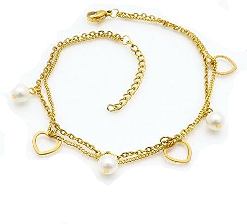 Bungsa Bettelarmband mit Perlen und Herzen im Layerlook aus 316L Edelstahl
