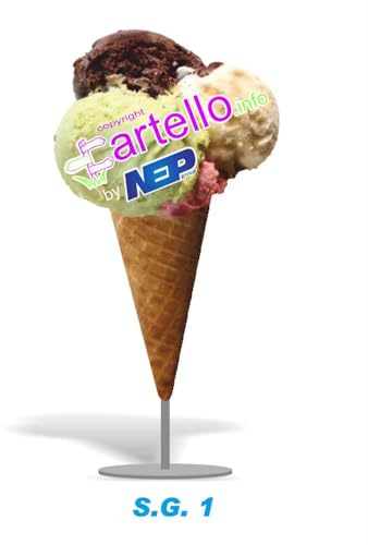 CARTELLO - INSEGNA - BIFACCIALE CON PIEDISTALLO - PER ESTERNO GELATO BAR GELATERIA (H 150 cm) SG 1