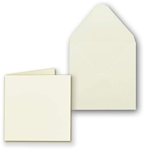 100x Quadratisches Faltkartenset inkl. Briefumschlägen 14 x 14 cm blanko in Creme - ideal zum Selbstgestalten & Kreieren
