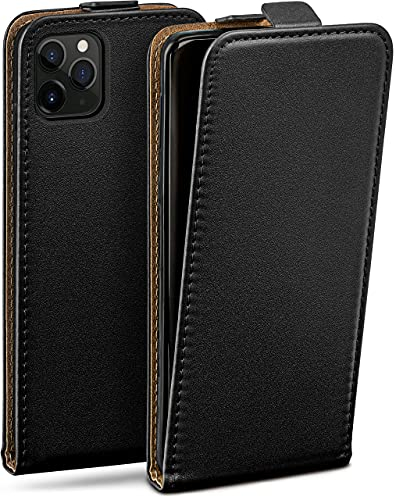 moex Flip Case für iPhone 11 Pro Hülle klappbar, 360 Grad Rundum Komplett-Schutz, Klapphülle aus Vegan Leder, Handytasche mit vertikaler Klappe, magnetisch - Schwarz