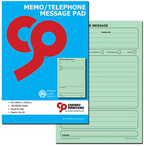 Körsbärs-minnesbok/telefon meddelandedyna A5 100 färgade sidor 80 gsm (grön)