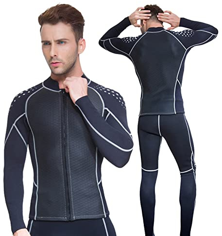 MYENA 3mm-Neoprenanzug-Herren-volle Zweiteilige Tauchfridenfreie Neopren-langes Ärmel zum Surfen geeignet,Schwarz,XL