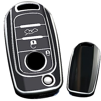 KUNIO Klappschlüssel Cover Passt für FIAT Tipo Toro Nuovo Freedom 500X Doblo Argo Grazie Schlüsselhülle Autoschlüssel Hülle TPU Schutzhülle Schlüsseletui B Schwarz