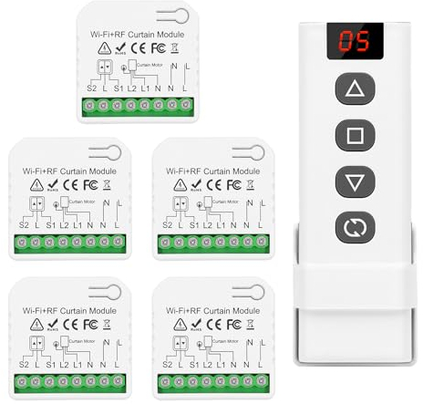 DieseRC Interruttore Tapparelle WIFI Intelligenti da 5 pezzi con 1 telecomando RF, controller WIFI compatibile con controllo Google Home/Alexa e interruttore manuale, APP Tuya/Smart Life