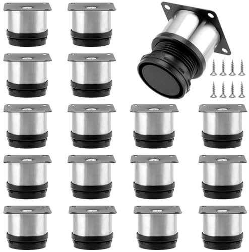 HEIHAK 16 Pack 50mm Adjustable Cabinet Legs with 64 Screws, Height Adjustable 0-15mm Stainless Steel Furniture Legs, Metal Sofa Feet for Sofa, Bed, Nightstand, Cabinet, Silver