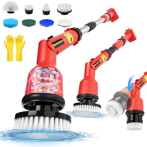 Brosse à récurer électrique pour Milwaukee M18 18 V (batterie non incluse), batterie 1000 tr/min avec bras d'extension réglable, 8 brosses et gants à crochet pour baignoire/carrelage/sol
