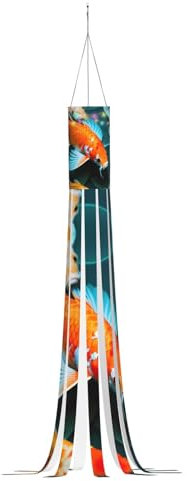 HD Japanischer Koi-Fisch-Druck, gespenstischer Halloween-Windsack, freundlich, hängende Geister-Dekorationen, Windsack, Outdoor