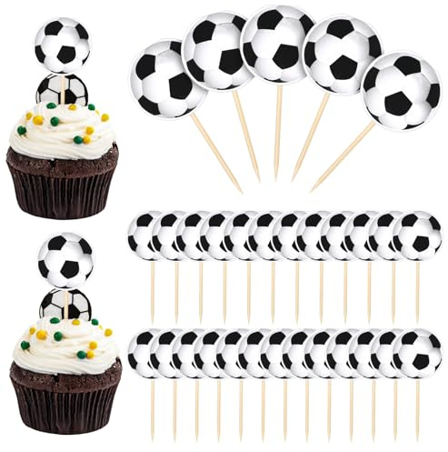 Apausvcm 30Stk Fussball Cupcake Tortendeko Fußball Cupcake Topper Fussball Muffin Deko Fußball Kuchen Toppers Sport Kuchen Dekoration für Kinder Geburtstag Party Babyparty Mottoparty Kuchendekoration
