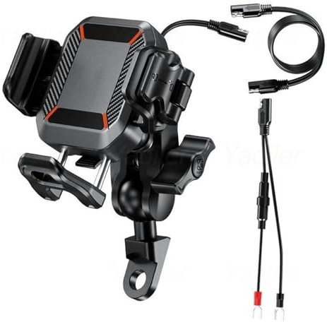 Mobiltelefonhållare Motorcykel Motorcykeltelefonhållare Styrfäste 15W Trådlös Laddare Och 36W PD/USB C Snabbladdningsport 1s Lås, Kameravänlig GPS Navigationsfäste(Mirror Charger)