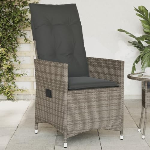 Yunovire Gartensessel Verstellbar mit Kissen, Grau Poly Rattan Loungesessel, 56x59x92 cm, UV-beständig, wetterfest, für Balkon, Terrasse, Garten, Outdoor Möbel