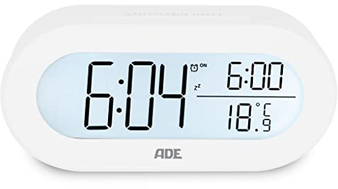 ADE Digitaler Wecker ohne Ticken | große Ziffern | mit Temperaturanzeige und Licht | weiß