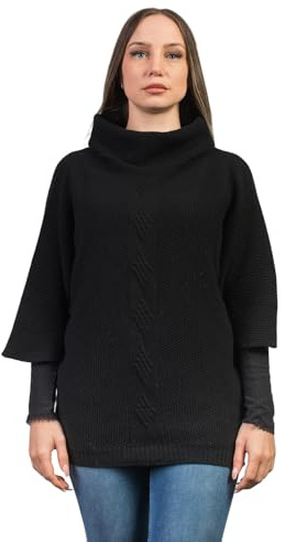 DALLE PIANE CASHMERE - flätad poncho kashmir blandade garn - dam, Svart, one size